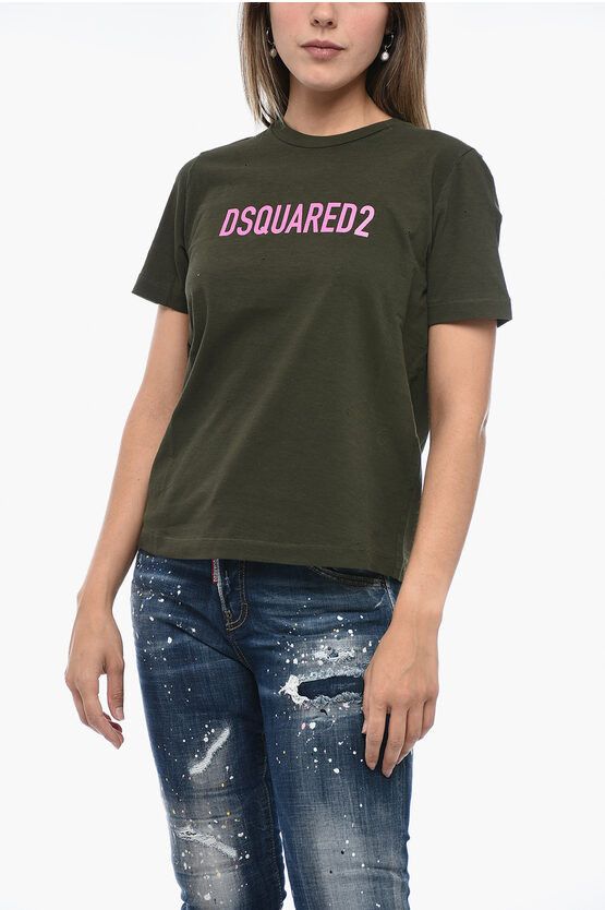 Distressed T-Shirt with Logo Print