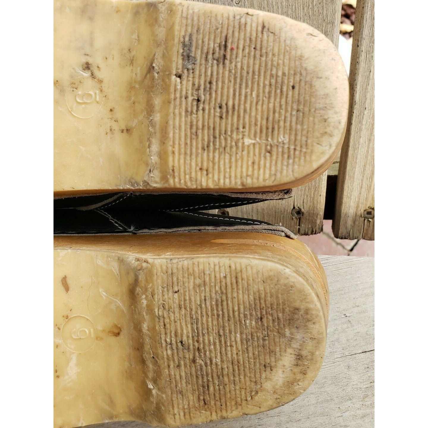 Vintage 70s Leather Wood Clogs Womens Sz 6 Blue Mules Festival Vinta Size US 6 / IT 36 - 9 Thumbnail