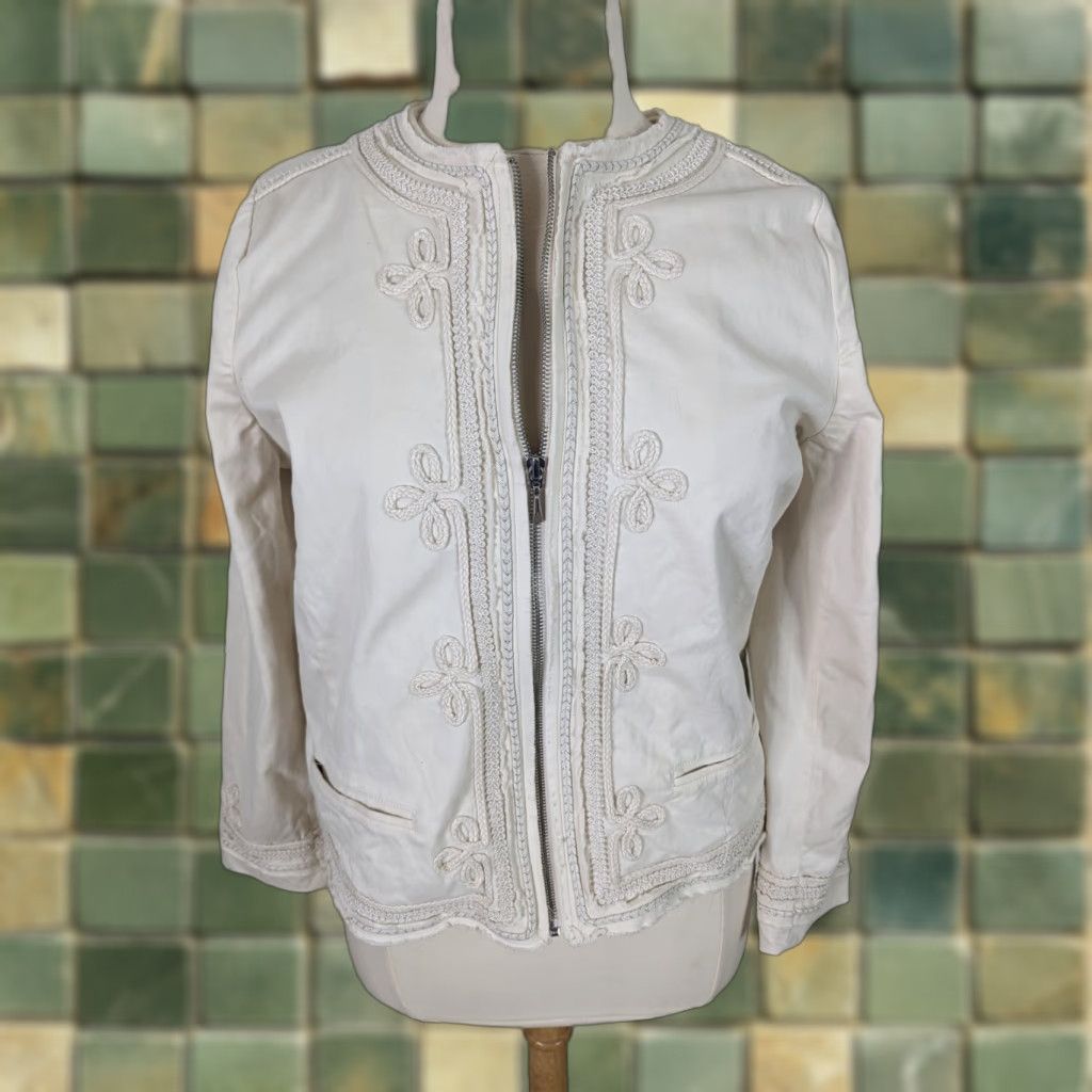 Vintage VINTAGE? New Chico's Tonal Embellished Natural Cream Jacket Sz 2 12/14 Lined EUC NWT Size XS / US 0-2 / IT 36-38 - 1 Thumbnail