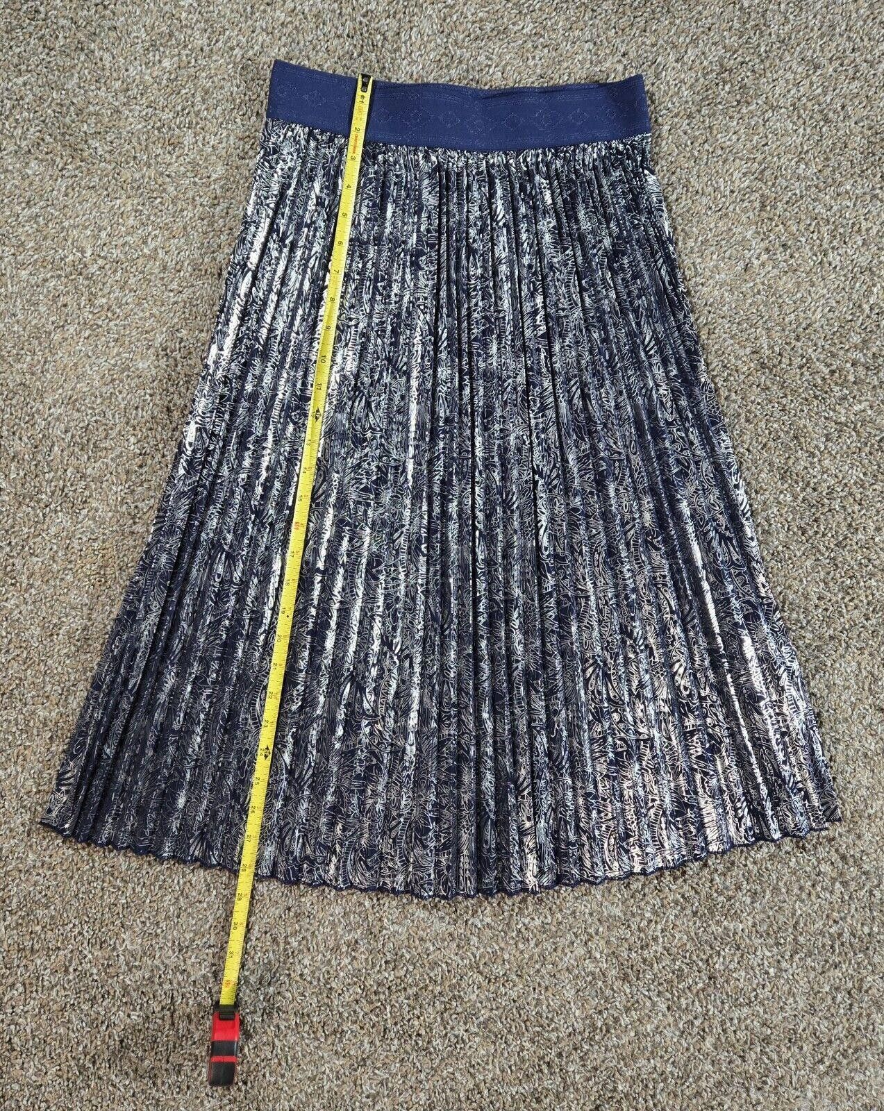 Designer LuLaRoe Elegant Jill Small Navy Silver Pleated Midi Skirt Size 28" / US 6 / IT 42 - 1 Thumbnail