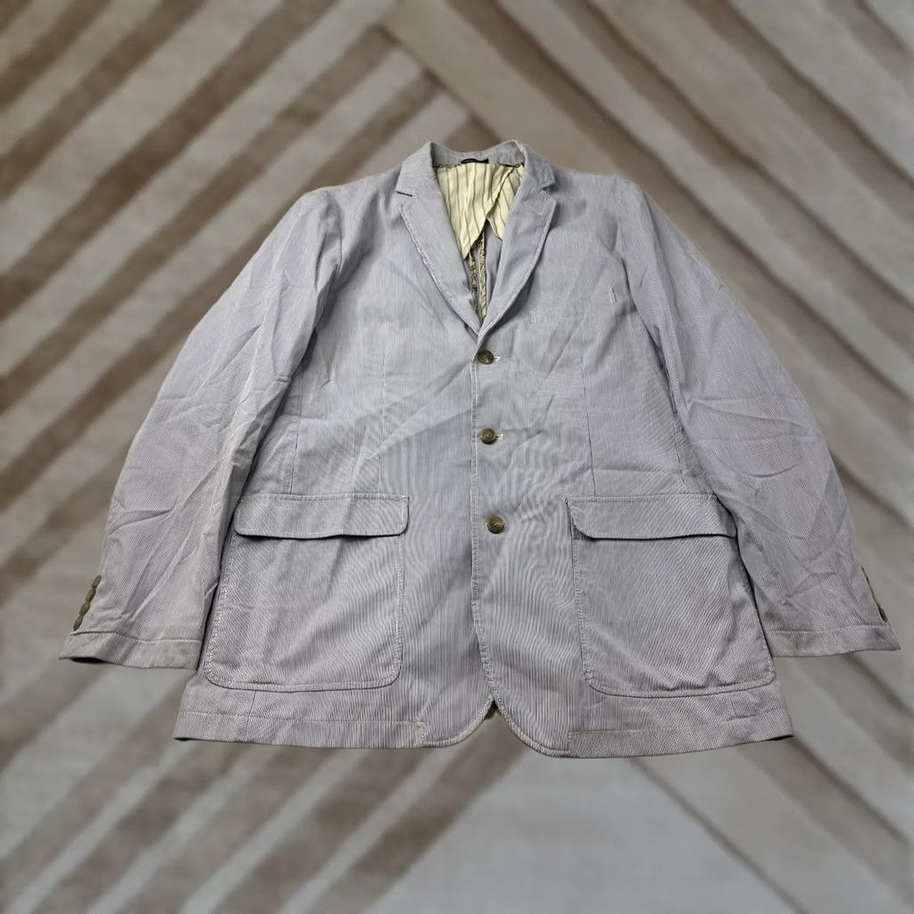 J.Crew J.Crew Mens Large Blue Striped Cotton Sport Coat Seersucker Blazer 3 Button Size 42R - 1 Thumbnail
