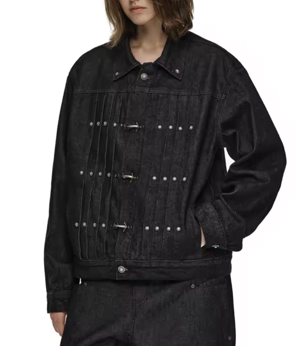 Japanese Brand Fireman Clasp Black Cropped Denim Jacket Size US M / EU 48-50 / 2 - 3 Thumbnail