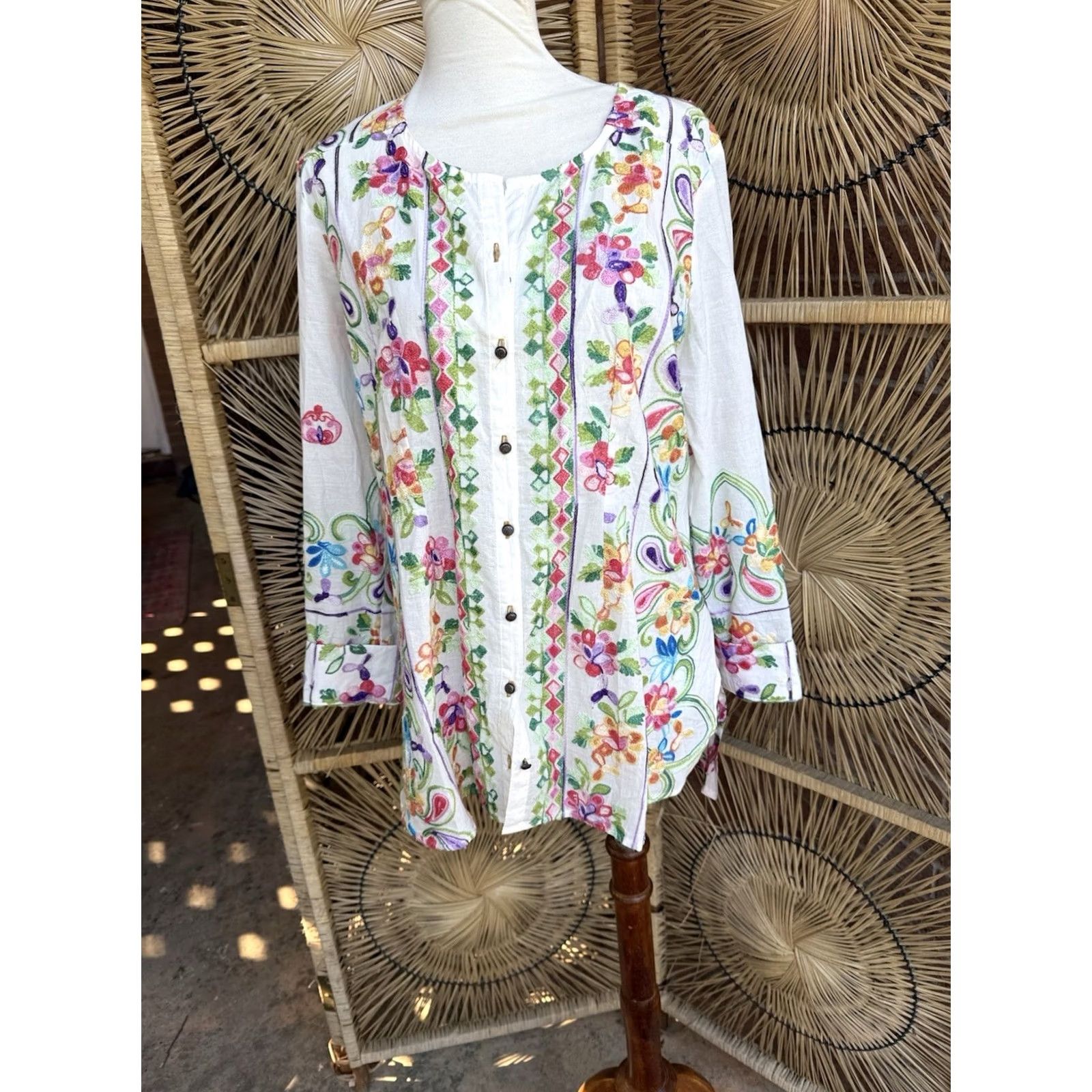 Soft Surroundings Soft Surroundings Blouse Tunic Women Small Multicolor Floral Embroidered Cotton Boho Festival Size S / US 4 / IT 40 - 2 Thumbnail