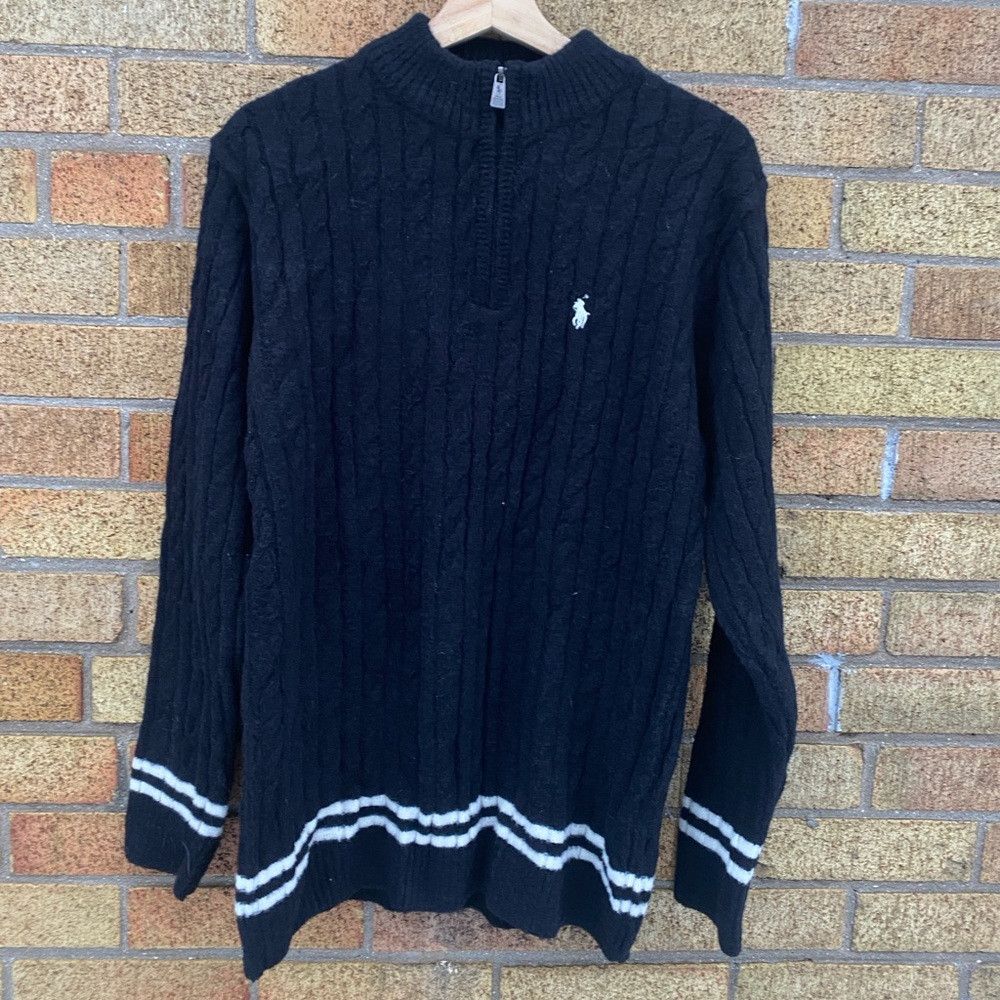 Polo Ralph Lauren Polo by Ralph Lauren Black Cable Knit Wool Sweater XL Black Size US XL / EU 56 / 4 - 1 Thumbnail