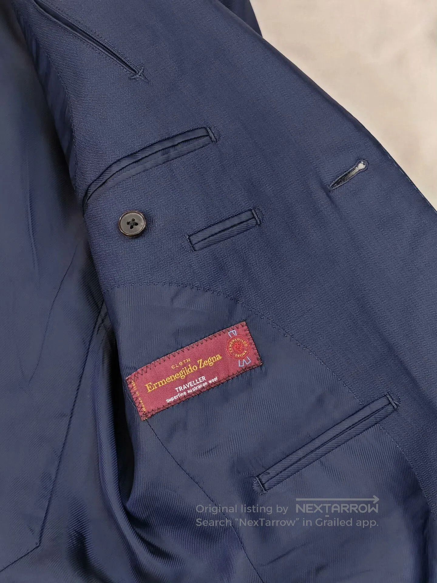 Ermenegildo Zegna Zegna Navy Wool Jacket with Herringbone Pattern. Size US S / EU 44-46 / 1 - 7 Thumbnail