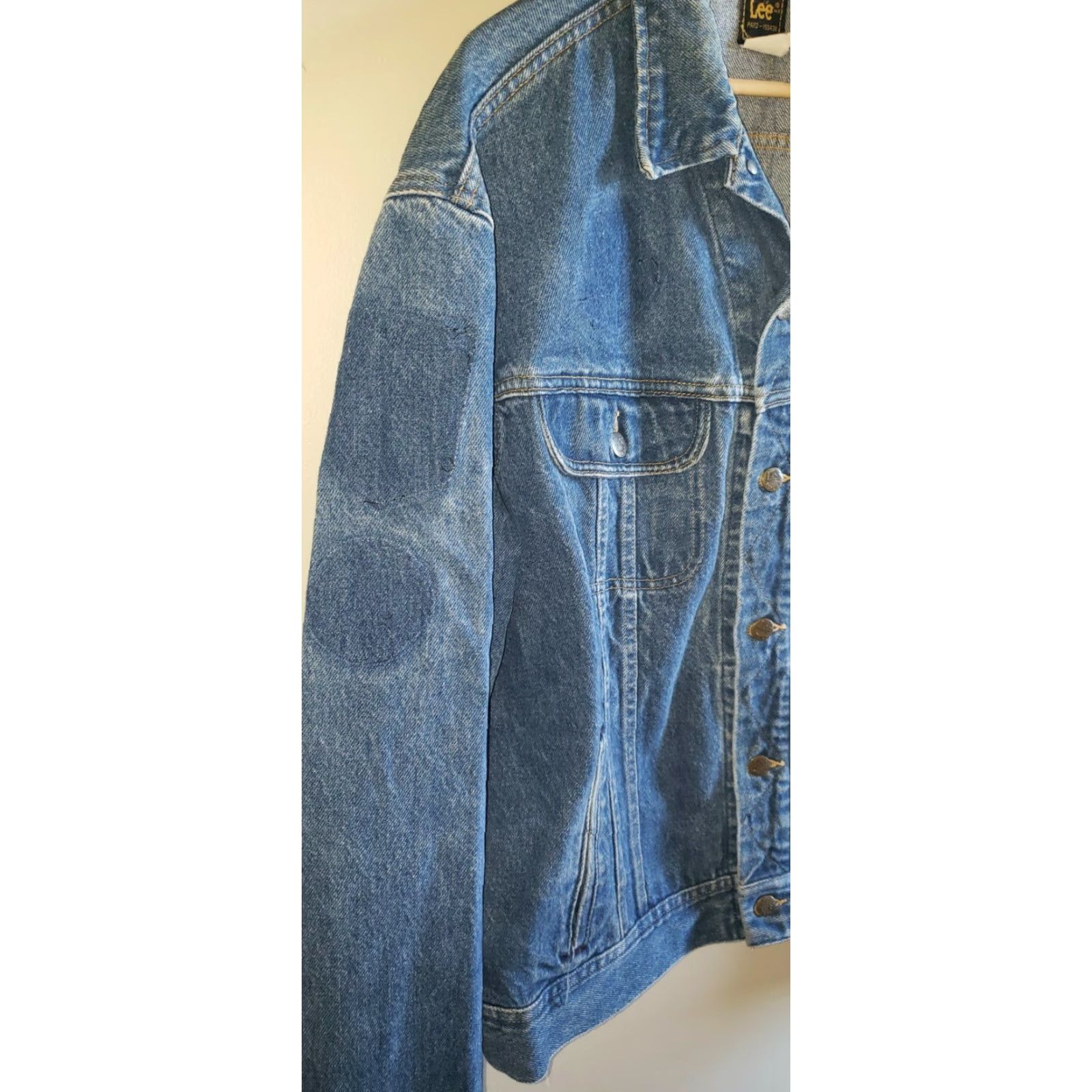 Lee VINTAGE LEE Riders Denim Jean Jacket Sz 46L Distressed Western Rancher USA 90s Mens Jacket Jeans Distressed Blue Size US 30 / EU 46 - 7 Thumbnail