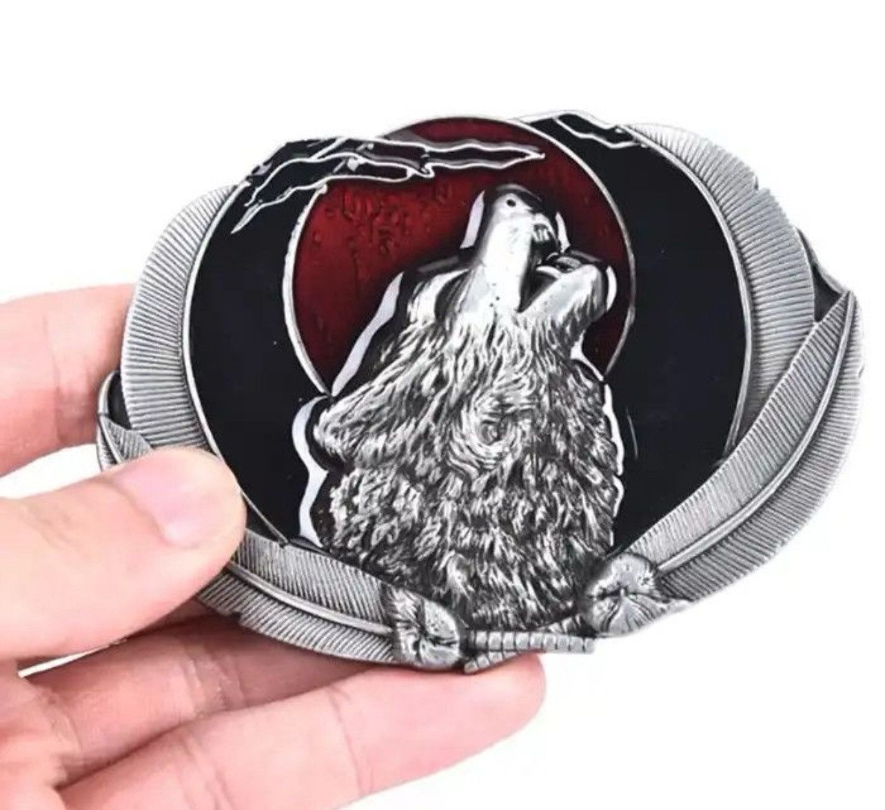 Leather Wolf Head Belt Buckle Size ONE SIZE - 6 Thumbnail
