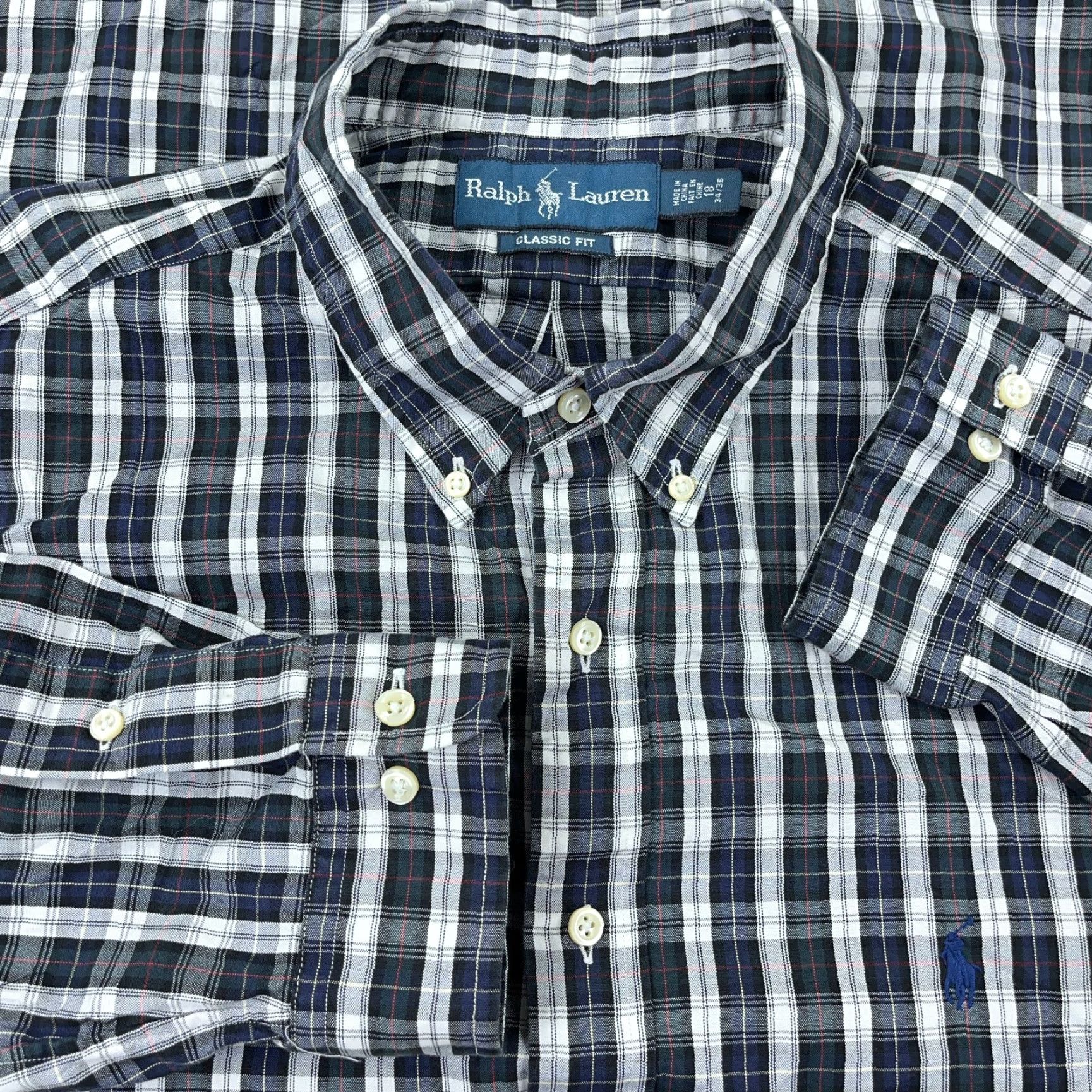 Ralph Lauren Ralph Lauren Shirt Men 18 34 Blue Plaid Button Up Classic Fit Oxford Cloth Dress Size 48R - 2 Thumbnail