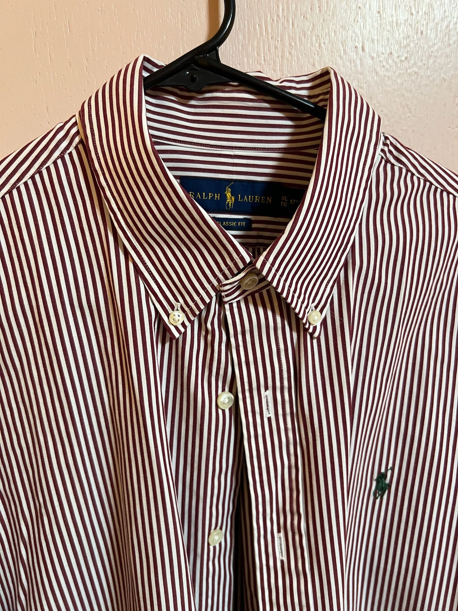 Polo Ralph Lauren Burgundy and white striped long sleeve button up Size US XL / EU 56 / 4 - 1 Thumbnail