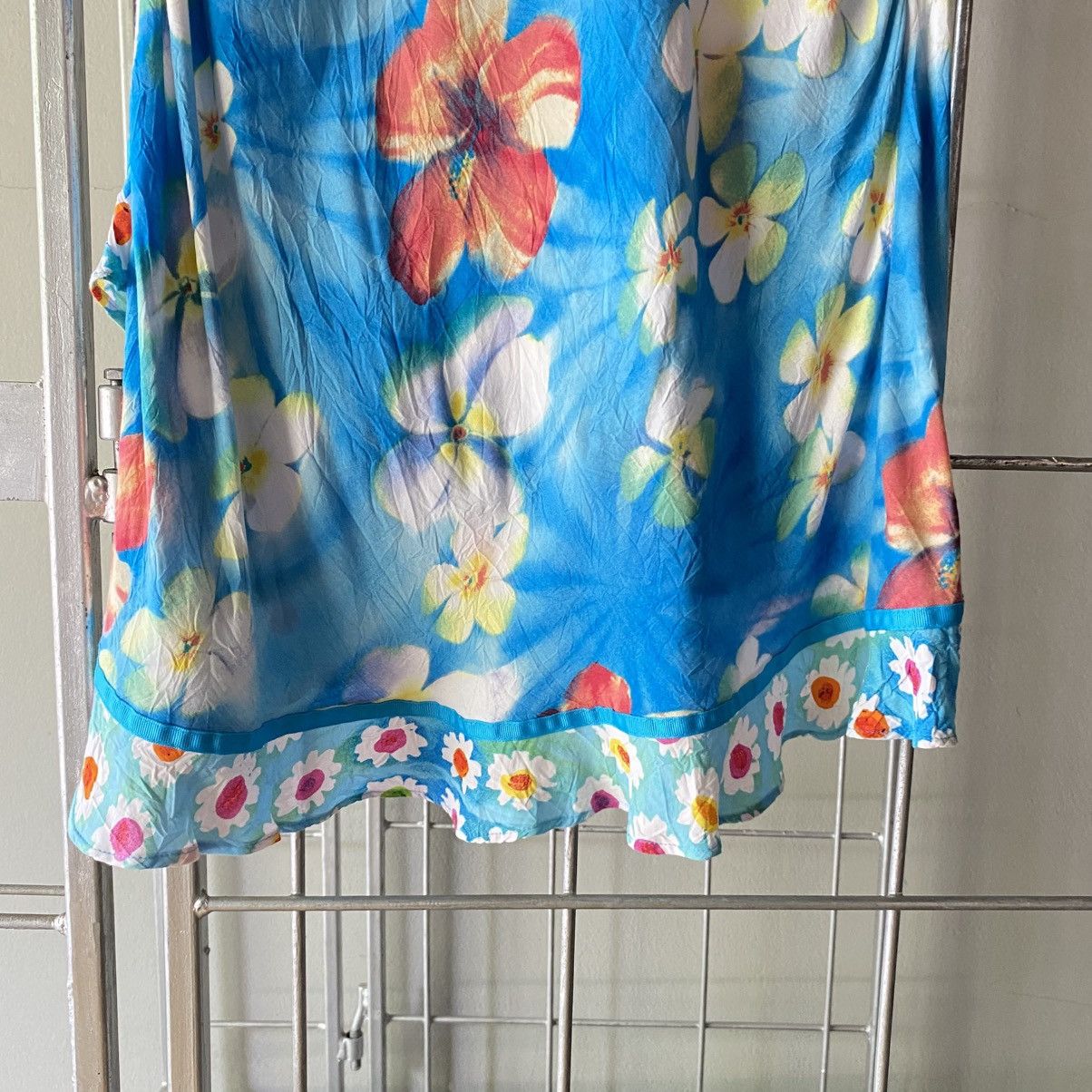 Jams World JAMS WORLD Bright Blue Floral Midi Skirt with Ruffle Trim Size 33" - 3 Thumbnail