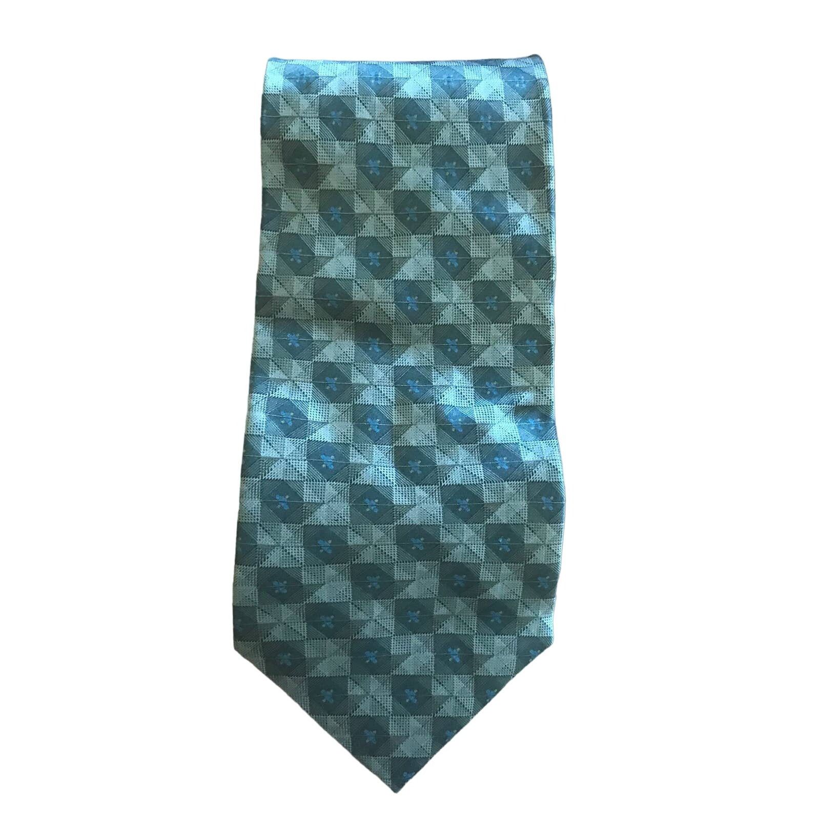 Bill Blass Vintage 1980s Bill Blass Green Checked Silk Tie Size ONE SIZE - 3 Thumbnail