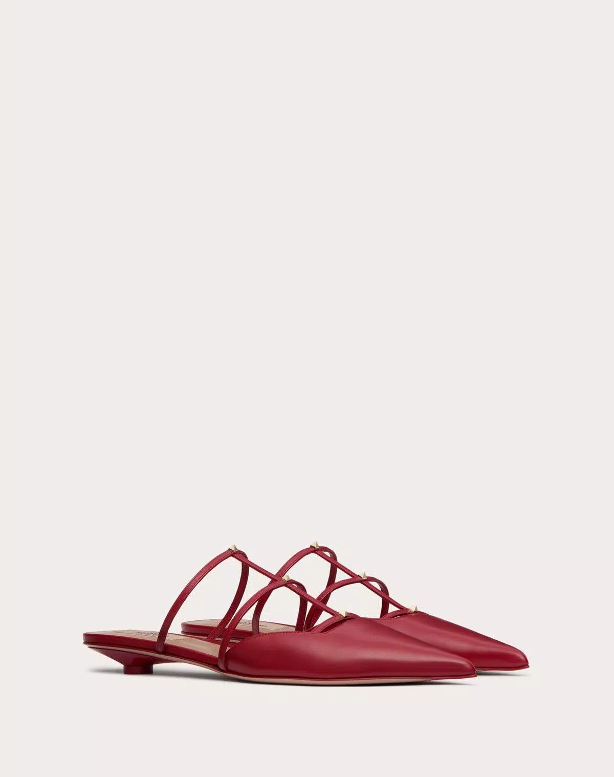 Valentino o1s1wg110426 Rockstud Wispy Calfskin Mules in Red Size US 5.5 / IT 35.5 - 2 Thumbnail