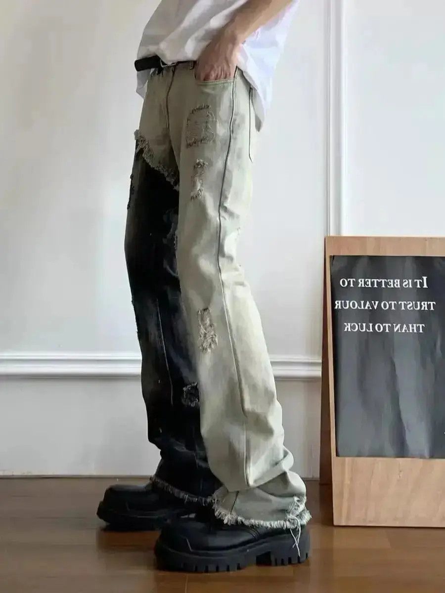 Japanese Brand High street hip hop contrast patchwork ripped raw edge jeans Size US 32 / EU 48 - 3 Thumbnail