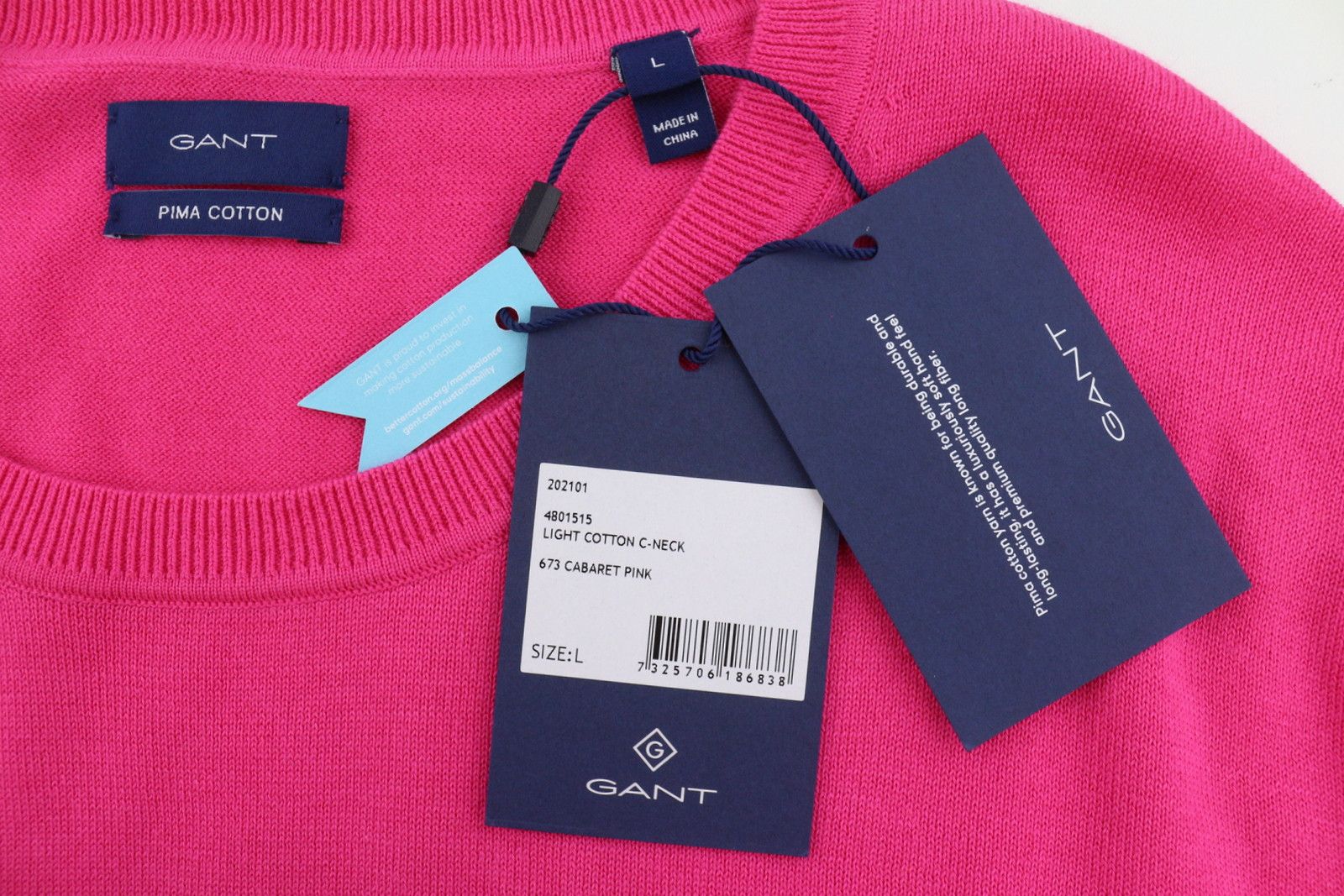 Gant LIGHT COTTON C-NECK L Cabaret Pink Pima Knit 88066 Size L / US 10 / IT 46 - 6 Thumbnail