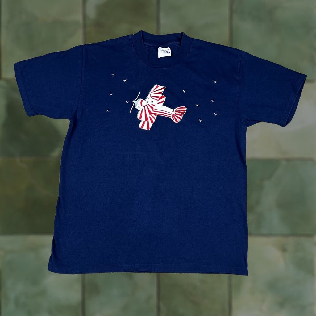Hanes VINTAGE Hanes USA Patriotic Shirt Large Blue White Red Short Sleeve Crew Neck Cotton Embroidered Graphic Tee Size US L / EU 52-54 / 3 - 1 Thumbnail