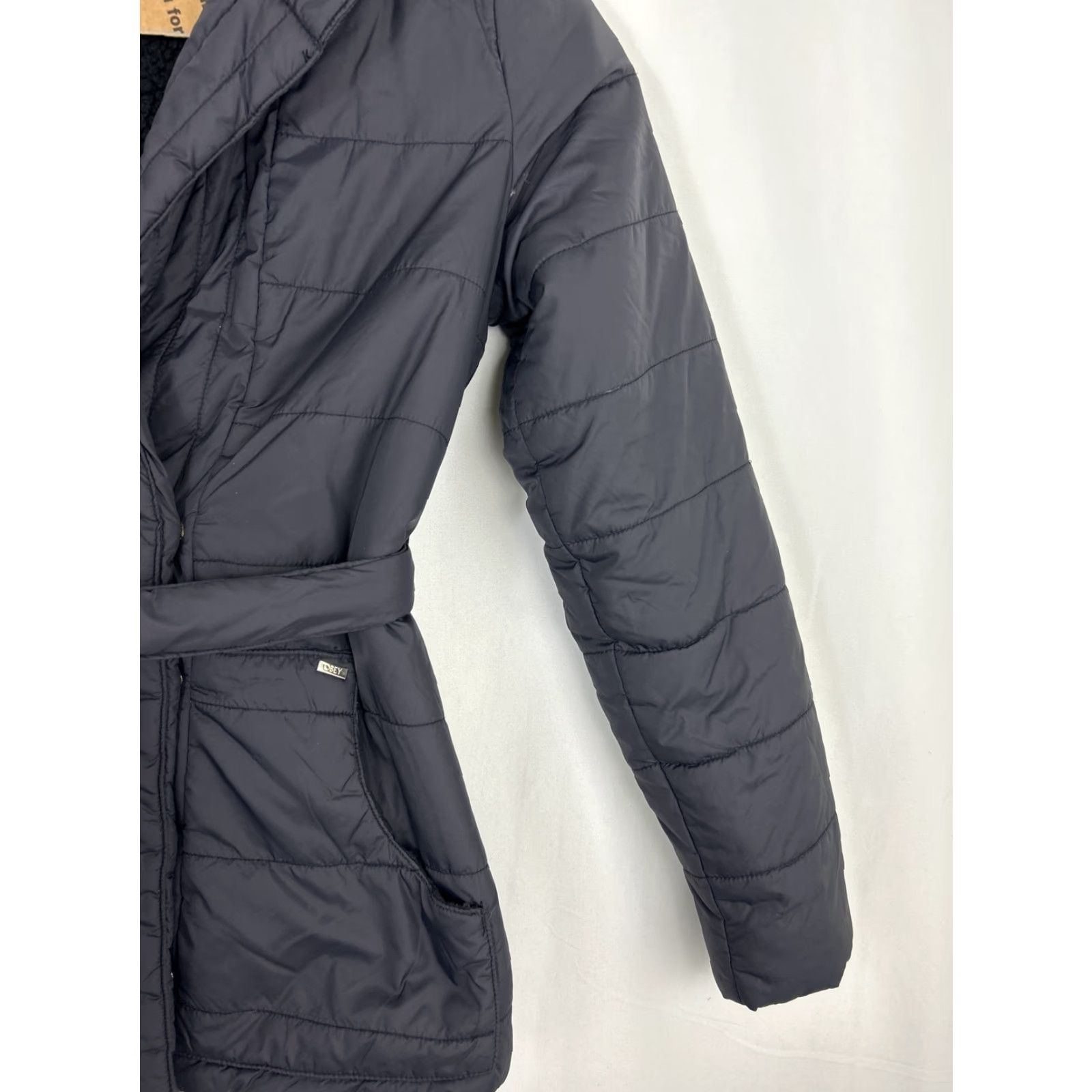 Obey OBEY Womens Medium Black Jacket Half Zip Button Belted Puffer Faux Sherpa Size M / US 6-8 / IT 42-44 - 3 Thumbnail