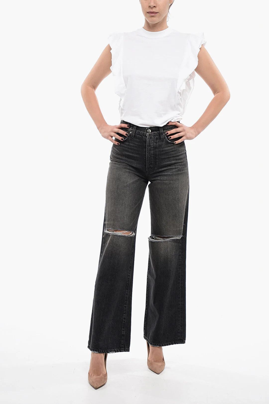 Amiri og1mm0426 High-Rise Wide-Fit Jeans in Grey Size 26" / US 2 / IT 38 - 4 Thumbnail