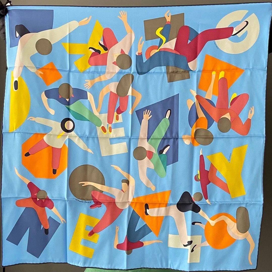 Hermes Hermes 70x70 Hommage a Gene Kelly Blue Scarf Framed Size ONE SIZE - 1 Thumbnail