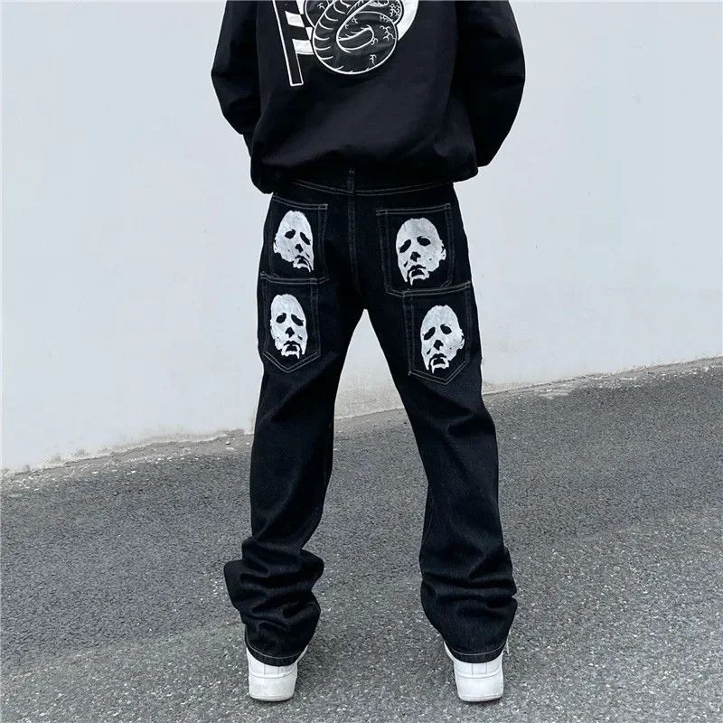 Jean × Vintage Face Print American Style High Street Skeleton Jeans Size US 34 / EU 50 - 1 Thumbnail