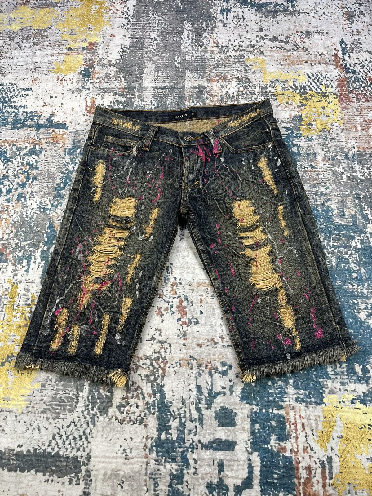 If Six Was Nine Slim Fit Ripped Painted Splash ISWN Style Short Denim Size US 30 / EU 46 - 1 Thumbnail