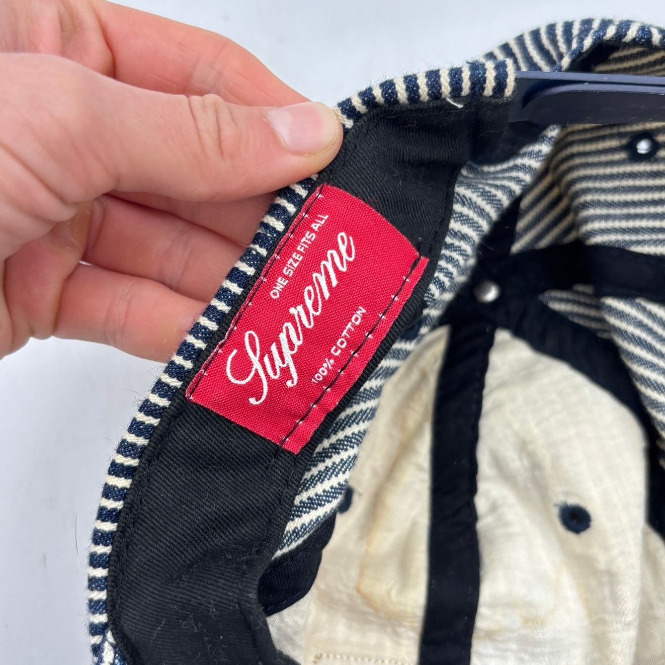 Supreme Supreme FW09 Striped Denim Levi's MFG Patch Hat Snapback Size ONE SIZE - 10 Thumbnail