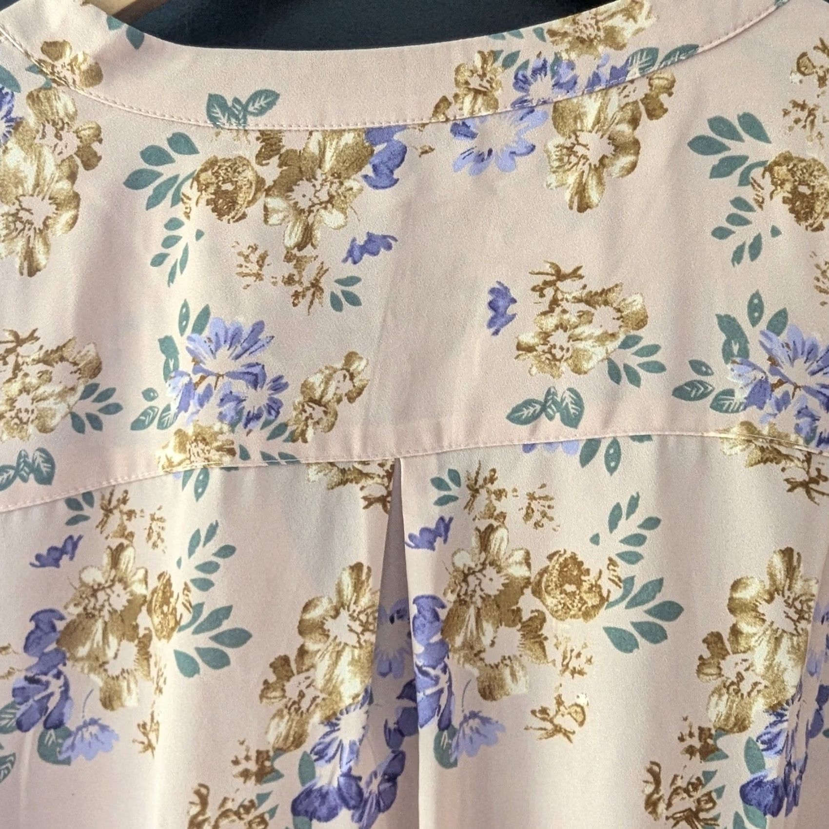 Vintage Joan Rivers Floral 3/4 Tie Sleeve Button Front Tunic Blush Pink Lavender Sz 22W Size 3XL / US 20-22 - 5 Thumbnail