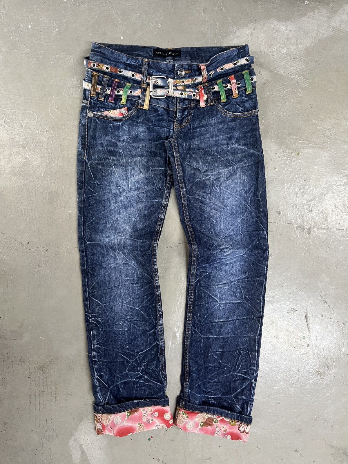 If Six Was Nine 2000s Nylaus Karakuri Double Waist Washed Denim Jeans Faded Size US 30 / EU 46 - 2 Thumbnail