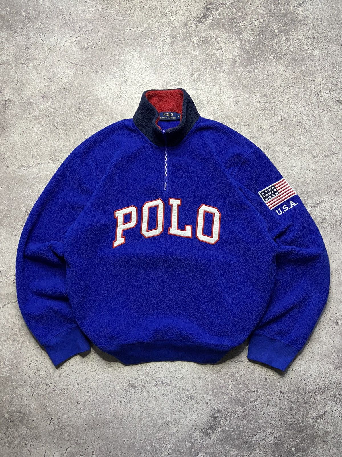 Polo Ralph Lauren USA Fleece Sweatshirt Big Logo PRL 1/4 Zip
