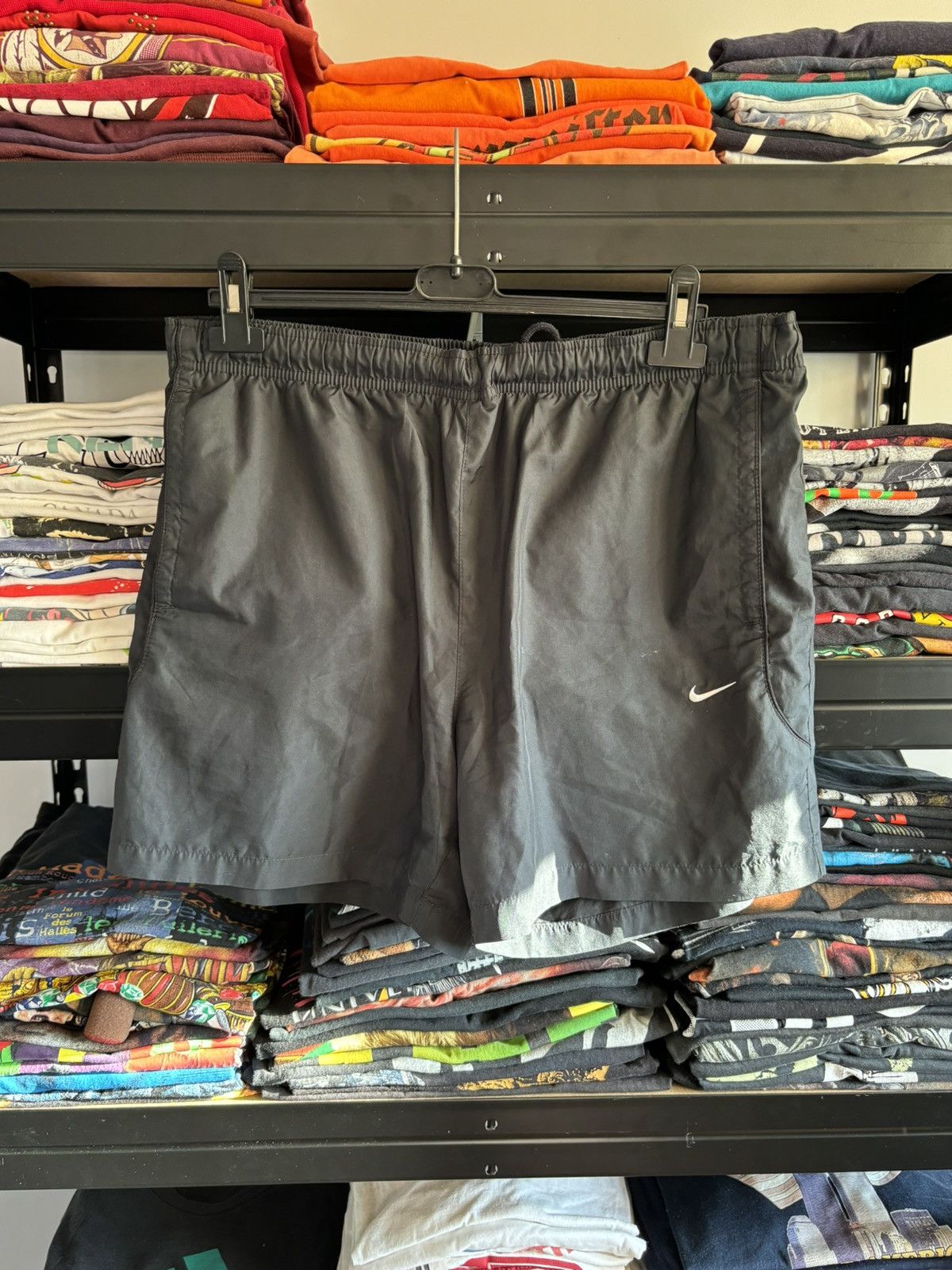 Nike × Vintage Vintage 90's Nike Nylon Drill Black Shorts Big Logo Size US 34 / EU 50 - 1 Thumbnail