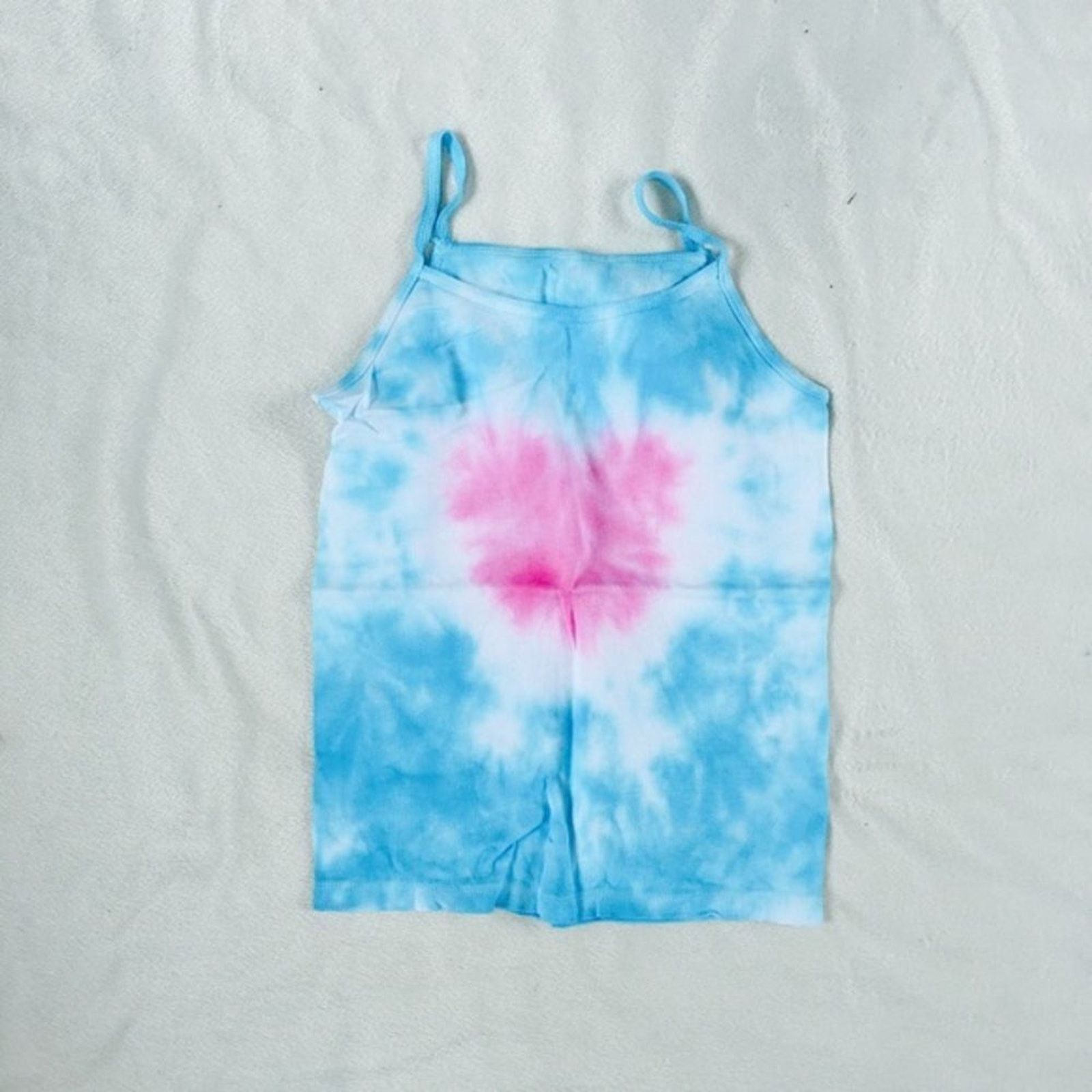 Fruit Of The Loom Blue and Pink Heart Tie-Dye Tank Top Cami | Sz YL Size L / US 10 / IT 46 - 3 Thumbnail