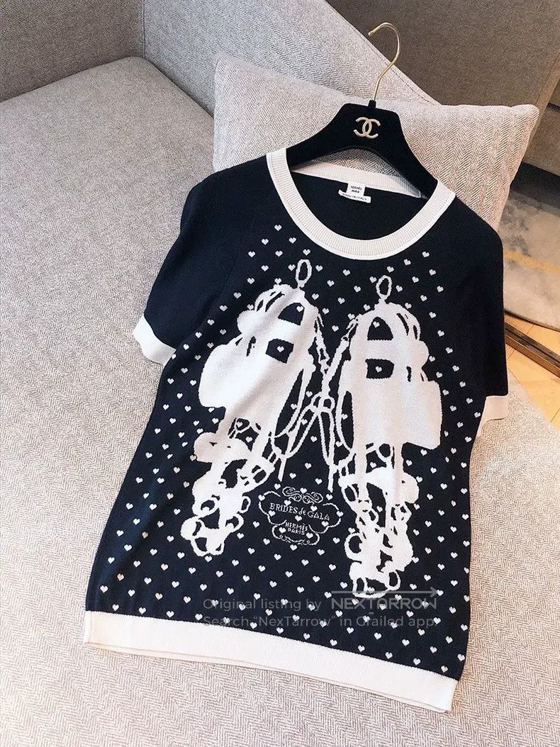 Hermes Hermes Black and white color block knitted short sleeve Size XS / US 0-2 / IT 36-38 - 1 Thumbnail