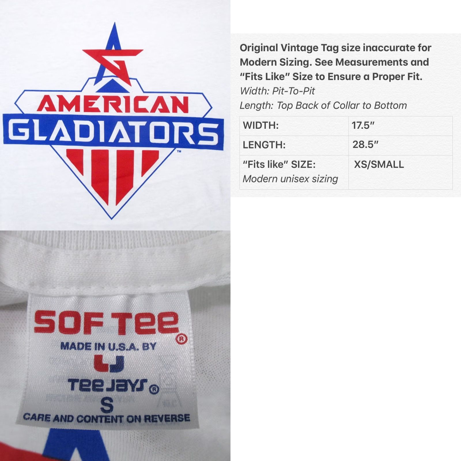 Vintage VINTAGE American Gladiators T-Shirt XS/SMALL White 80s 90s SOF TEE Mens Deadstock NOS Cotton Short Sleeve Crew Neck Shirt Size US XS / EU 42 / 0 - 8 Thumbnail