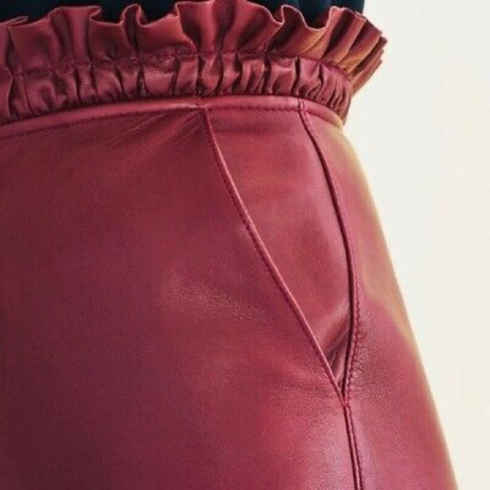Maje NWT New $570 Maje Draw cord Burgundy Leather Mini Skirt Siz Size 30" / US 8 / IT 44 - 9 Thumbnail