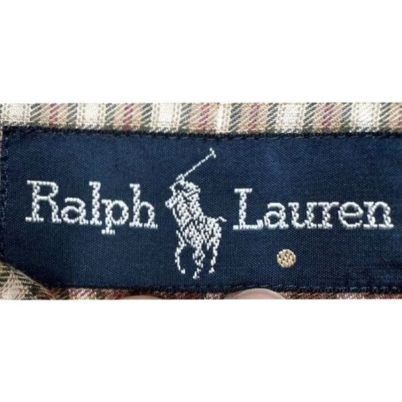 Ralph Lauren VINTAGE Ralph Lauren Shirt Mens Dress Shirt Plaid Button-Down 16 32-33 Tan Yarmouth Pony Size 42R - 4 Thumbnail