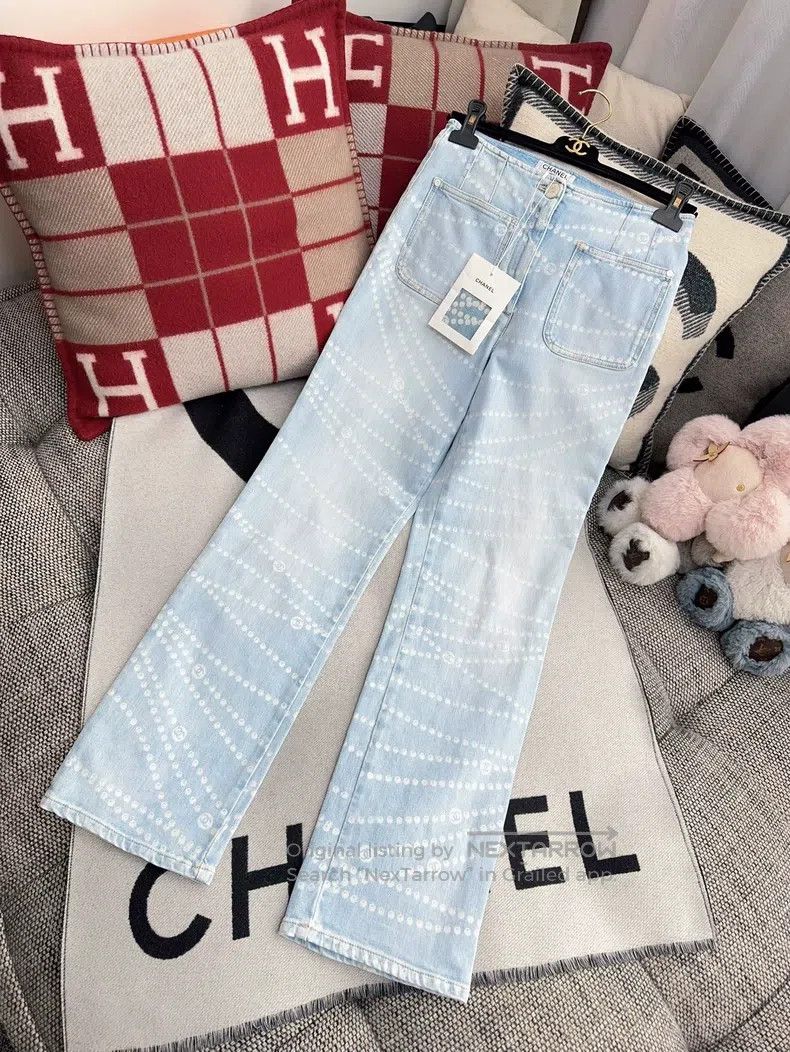 Chanel Chanel 25P pearl chain printed double pocket light blue je Size 25" / US 0 / IT 36 - 2 Thumbnail