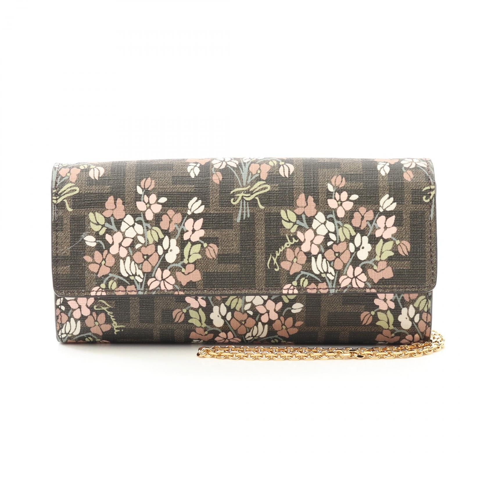 Fendi Fendi Chain Wallet Bi-Fold Long Coated Canvas Brown Multicolor Size ONE SIZE - 1 Thumbnail