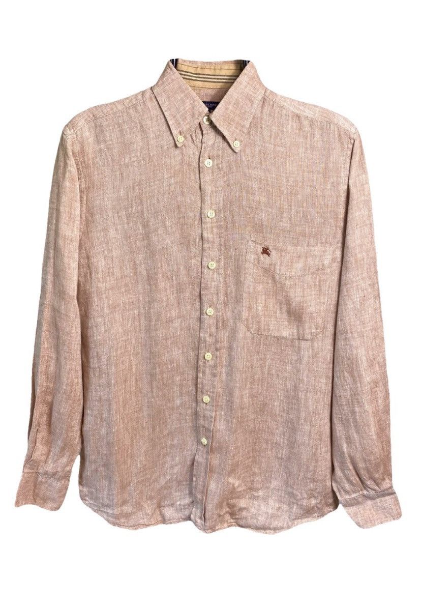 image of Burberry London Linen Shirt Summer Luxury Premium Elegance in Salmon, Men's (Size Small)