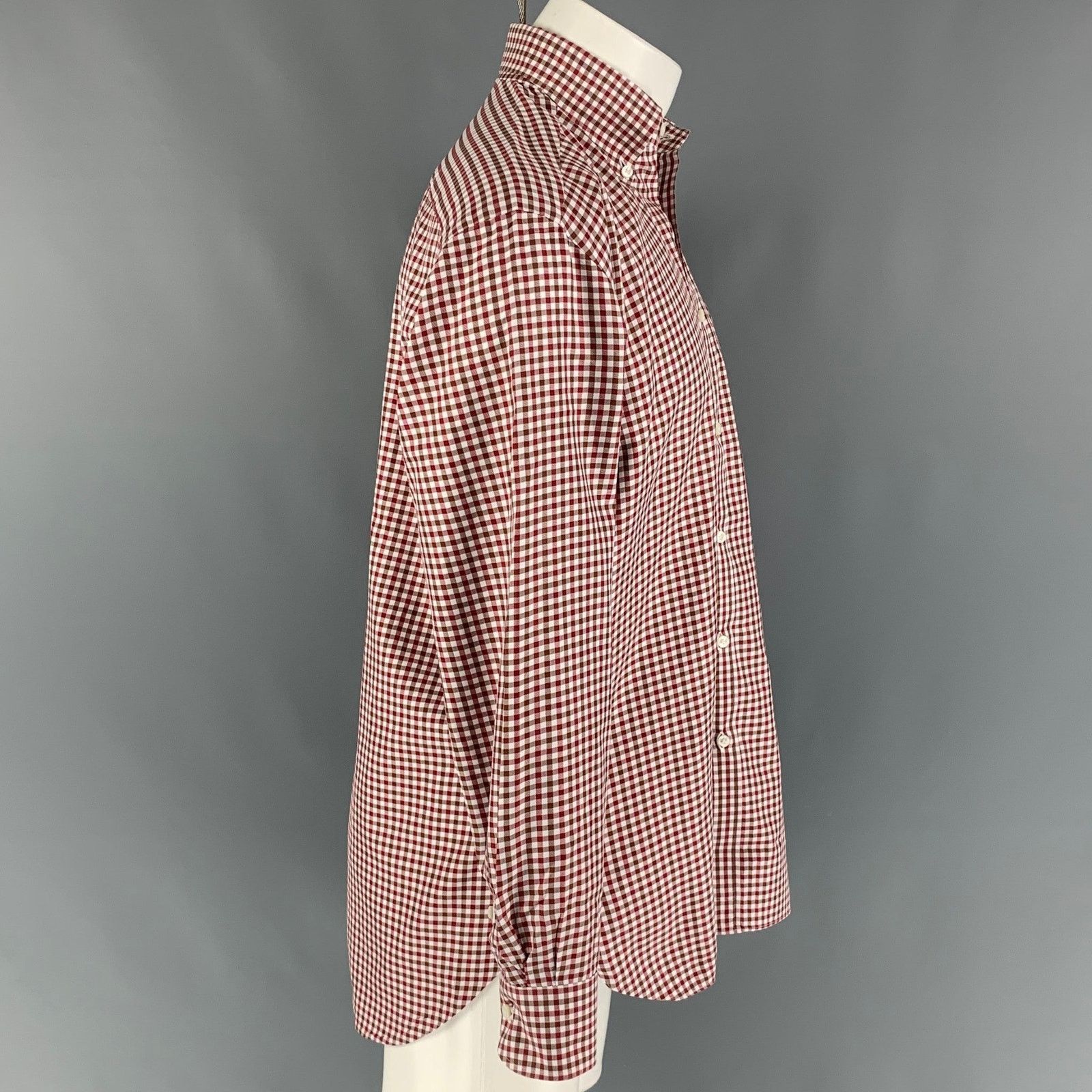 Other Size M White Burgundy Checkered Cotton Long Sleeve Shirt Size US M / EU 48-50 / 2 - 2 Thumbnail