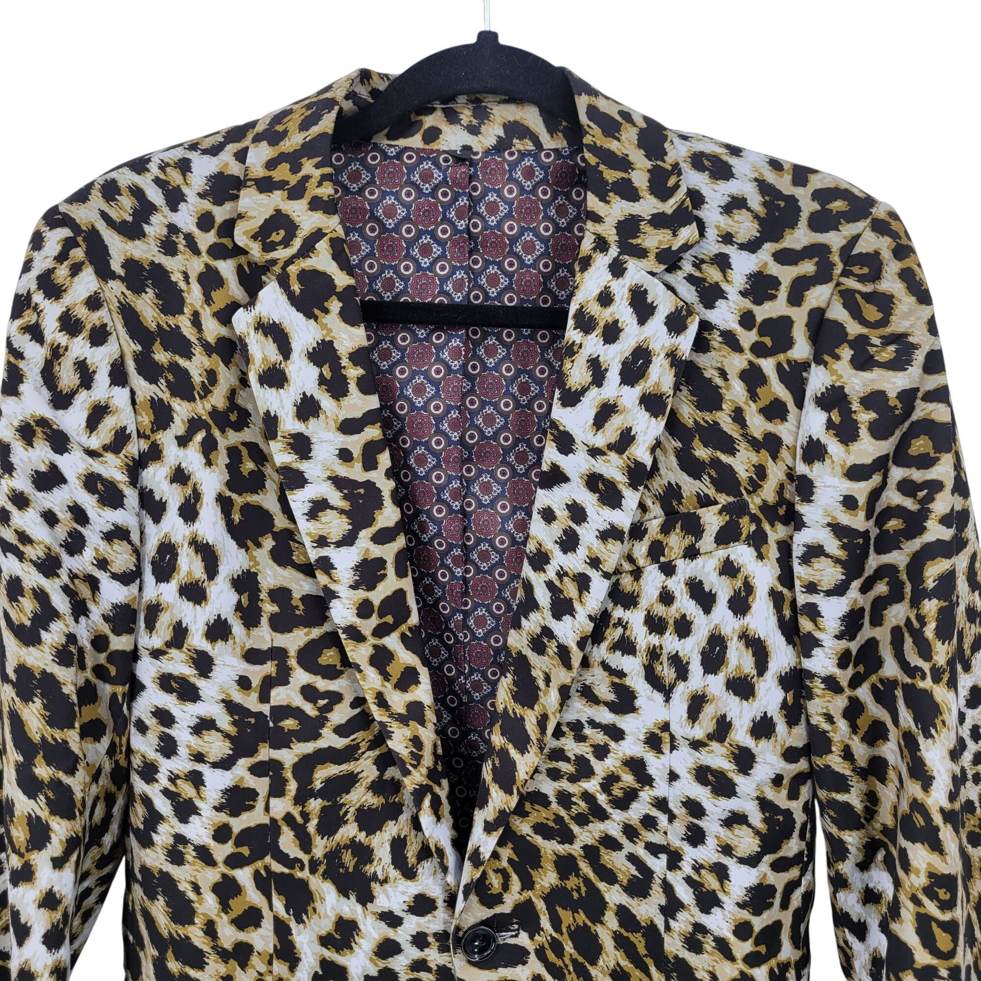 Other Leopard Print Mens Satin Blazer Jacket L/46 Single-Breasted Size 46R - 4 Thumbnail