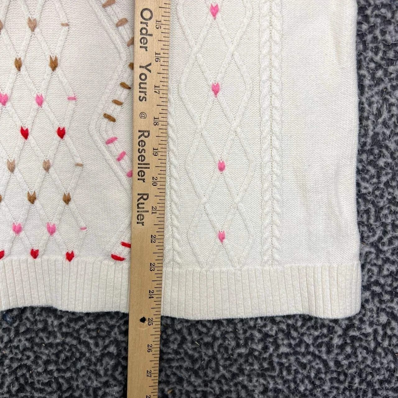 Talbots Talbots PXL Sweater Cable Knit Heart Embroidered Crew Neck Size XL / US 12-14 / IT 48-50 - 3 Thumbnail