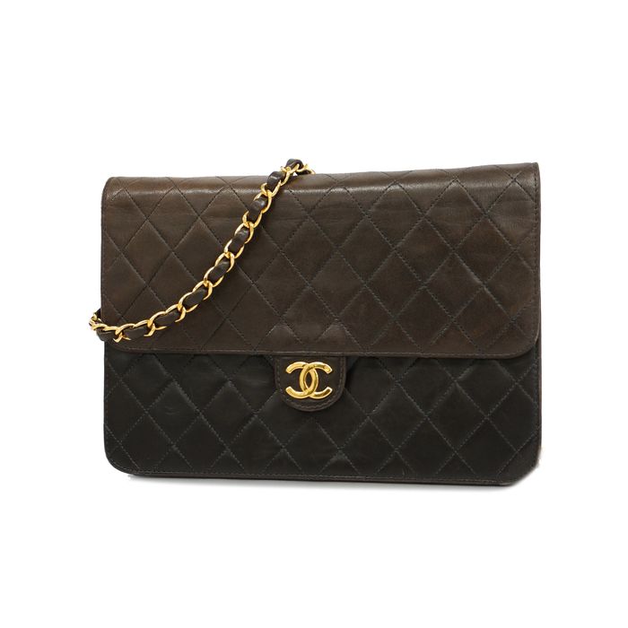 Auth CHANEL Diana Brown Quilted Lambskin Leather Chain Shoulder Flap Bag  #42166