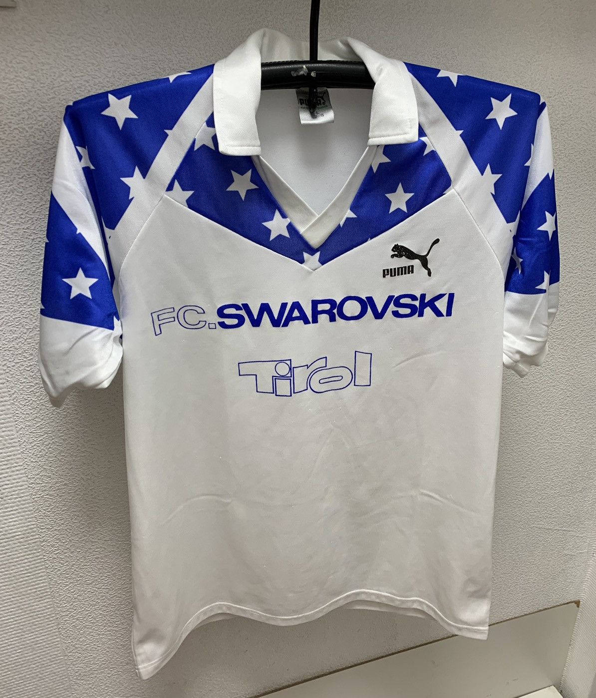 image of Fc Swarovski Puma Tirol Vintage Soccer Jersey 1992-91 L in White, Men's (Size Large)