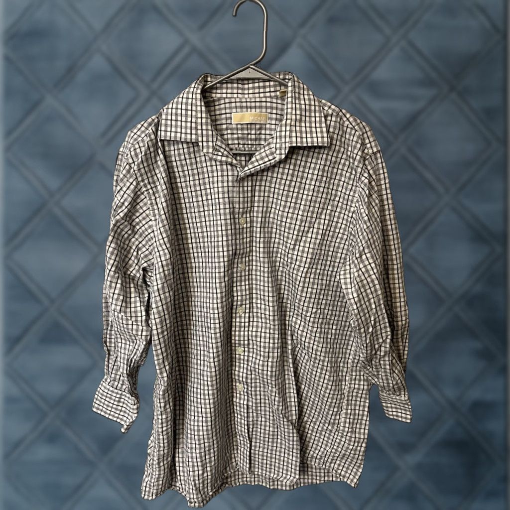 Michael Kors Michael Kors Men's Regular Fit Blue Gingham No Iron Long Sleeve Shirt 16.5 Button-Up Non-Iron Plaid? Size US L / EU 52-54 / 3 - 1 Thumbnail