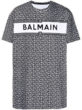 Balmain ◇LIKE NEW◇ BALMAIN Organic Cotton Flocked Monogram SS Tee Size US XL / EU 56 / 4 - 9 Thumbnail