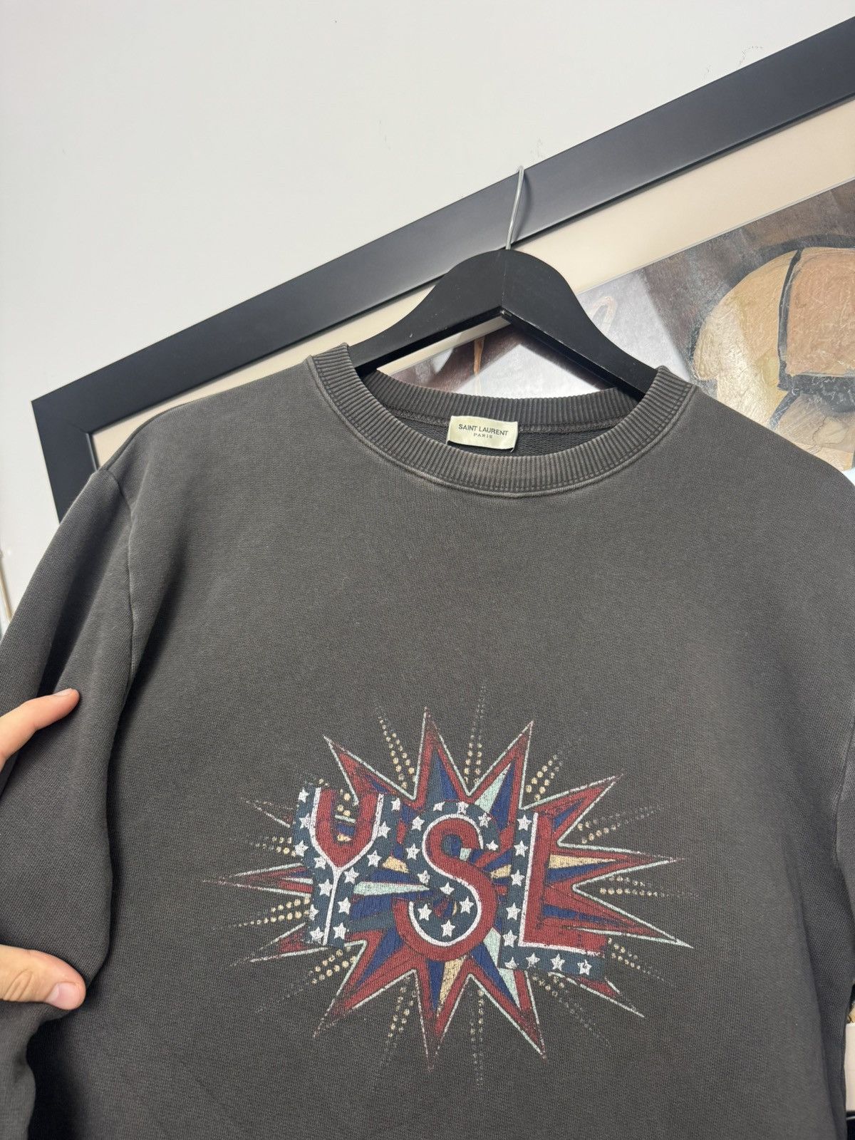 Saint Laurent Paris SS18 Saint Laurent Crewneck Distressed Washed YSL Logo Rare Size US S / EU 44-46 / 1 - 3 Thumbnail