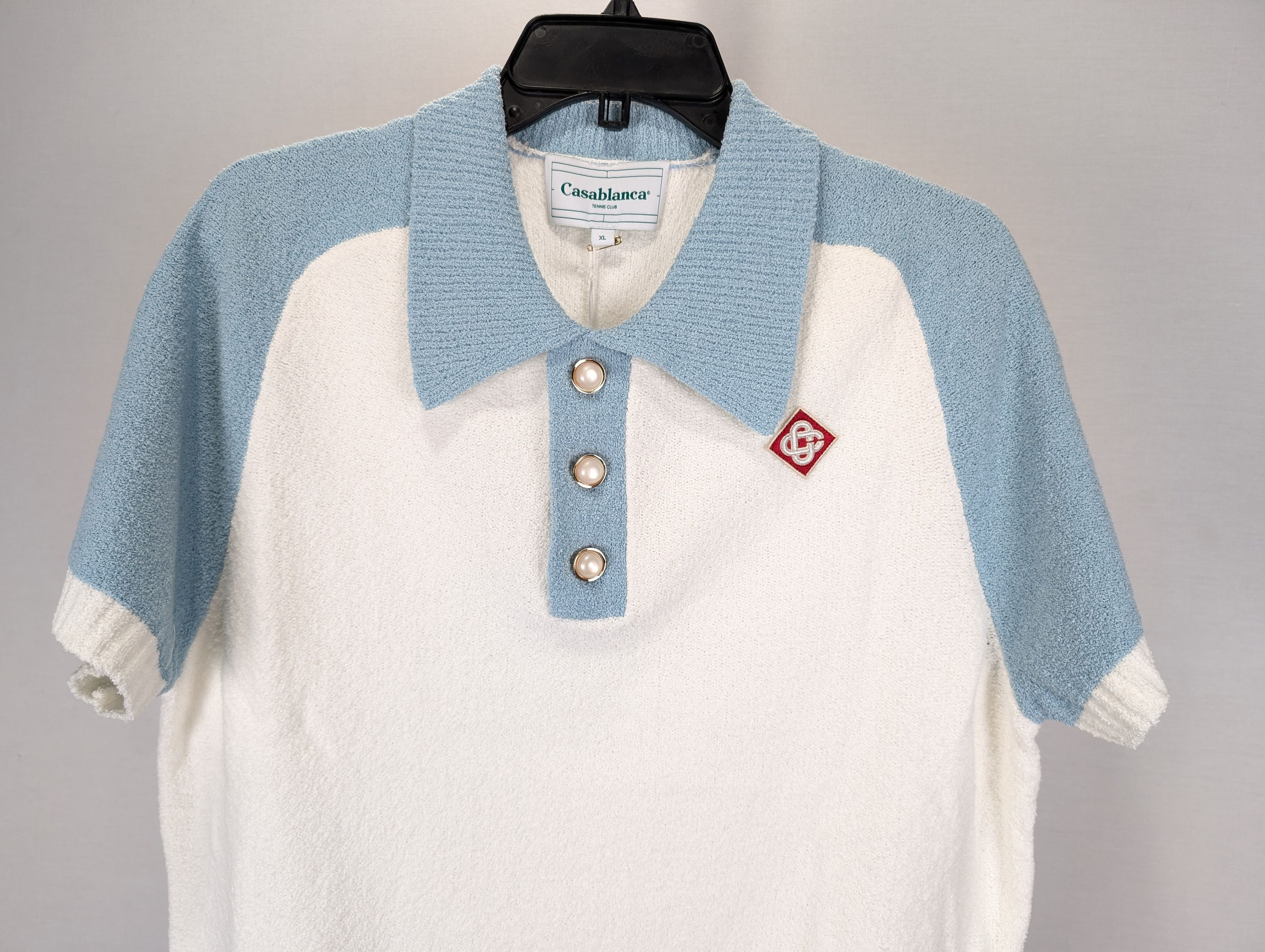 Casablanca o1rshd1 555 / Raglan Boucle Polo Shirt in White/Blue Size US XXL / EU 58 / 5 - 5 Thumbnail