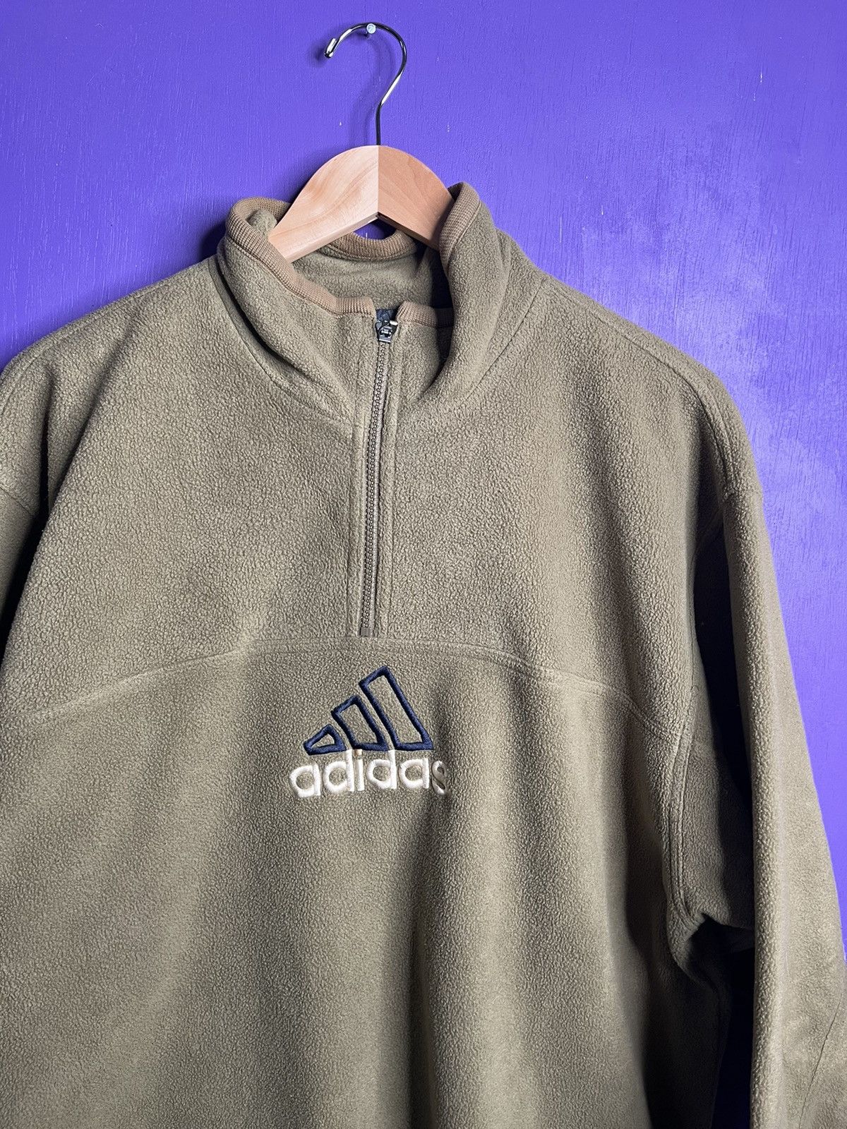 Adidas × Vintage Vintage 90s Adidas logo quarter zip fleece jacket Size US L / EU 52-54 / 3 - 3 Thumbnail