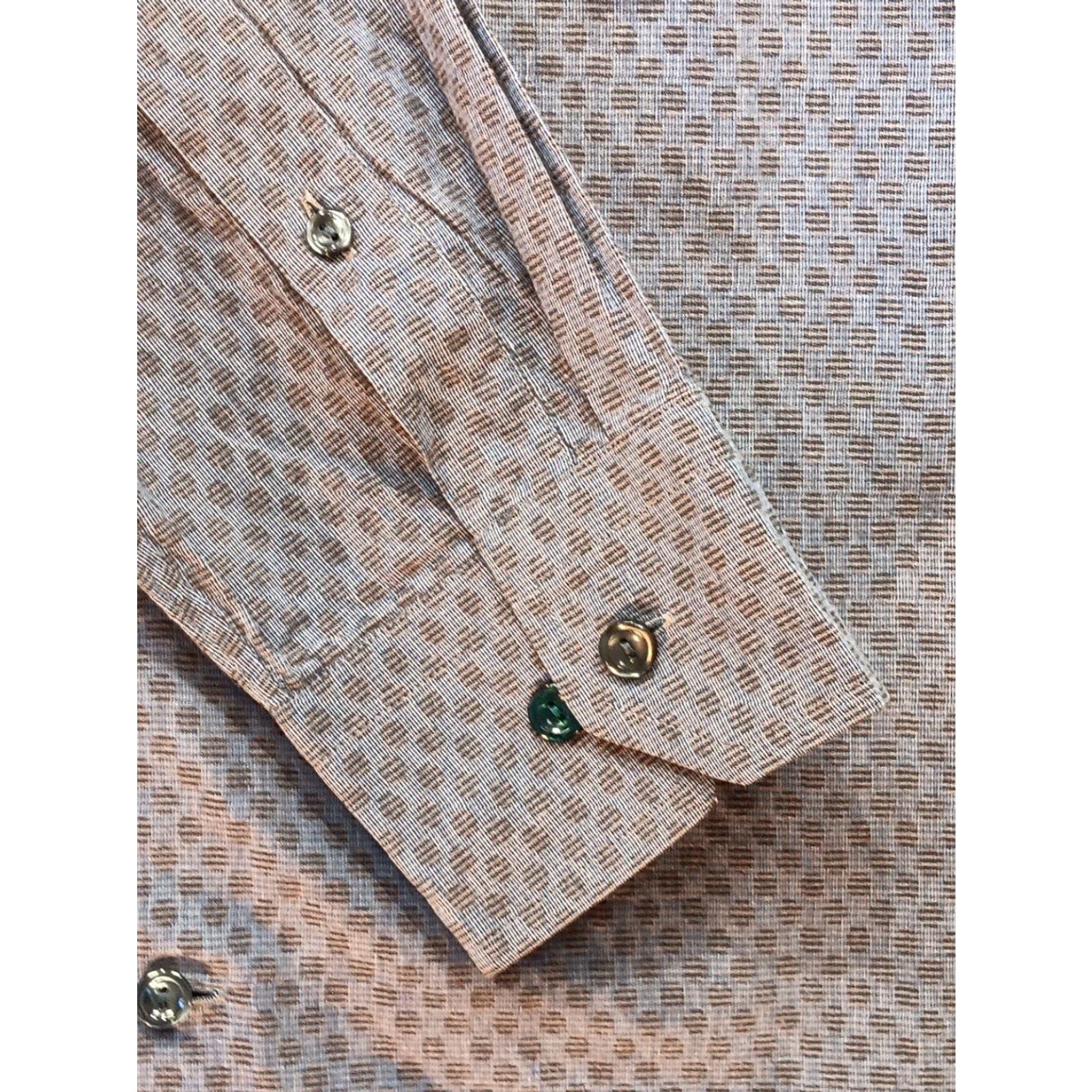 Eton Eton Shirt Mens 16/41 Slim Fit Dress 100% Cotton Blue-Gray Geometric Brown Dots Size 42R - 7 Thumbnail