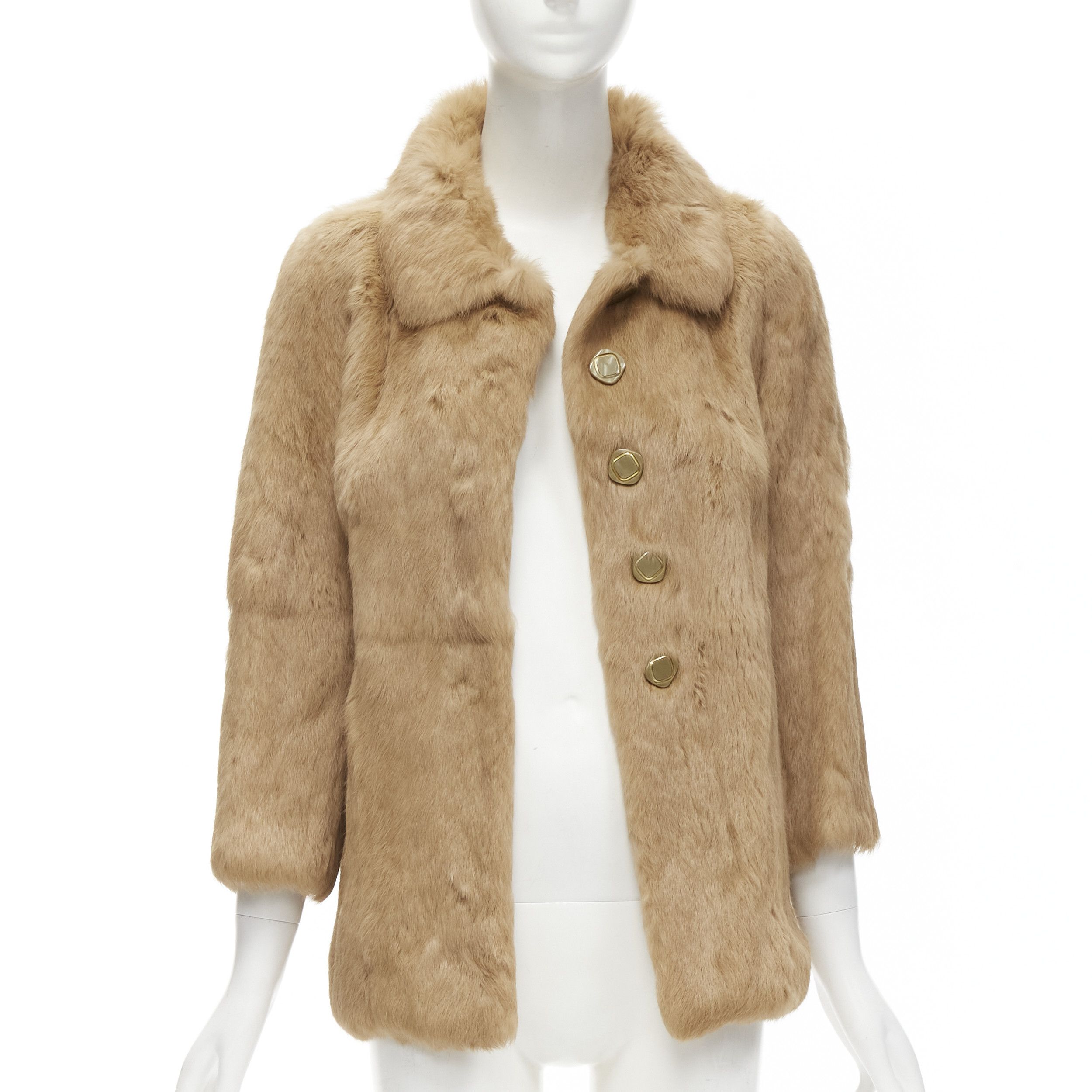 A.P.C. APC tan brown genuine fur gold-tone buttons winter coat jacket XS Size XS / US 0-2 / IT 36-38 - 1 Thumbnail