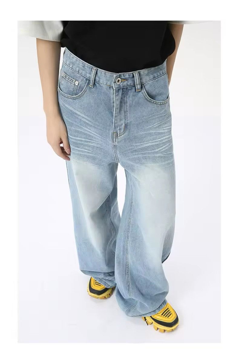 Jean Washed Blue Baggy Distressed Classic Loose Jeans Y2k Size US 32 / EU 48 - 7 Thumbnail